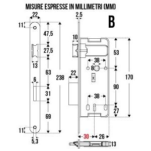 SERRATURA PATENT.BT.BRONZO mm.30 - immagine 2