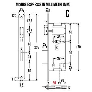 SERRATURA PATENT FT.22 DIST.90 ENT.50 CR.SAT - immagine 2