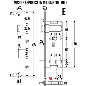 SERRATURA PATENT BT OTTONE LUCIDO mm50 - immagine 2