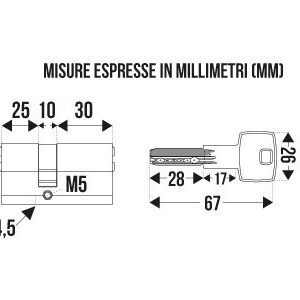 CILINDRO ANTITRAPANO mm.65 DECENTRATO CROMO SAT.C/5 CHIAVI - immagine 2
